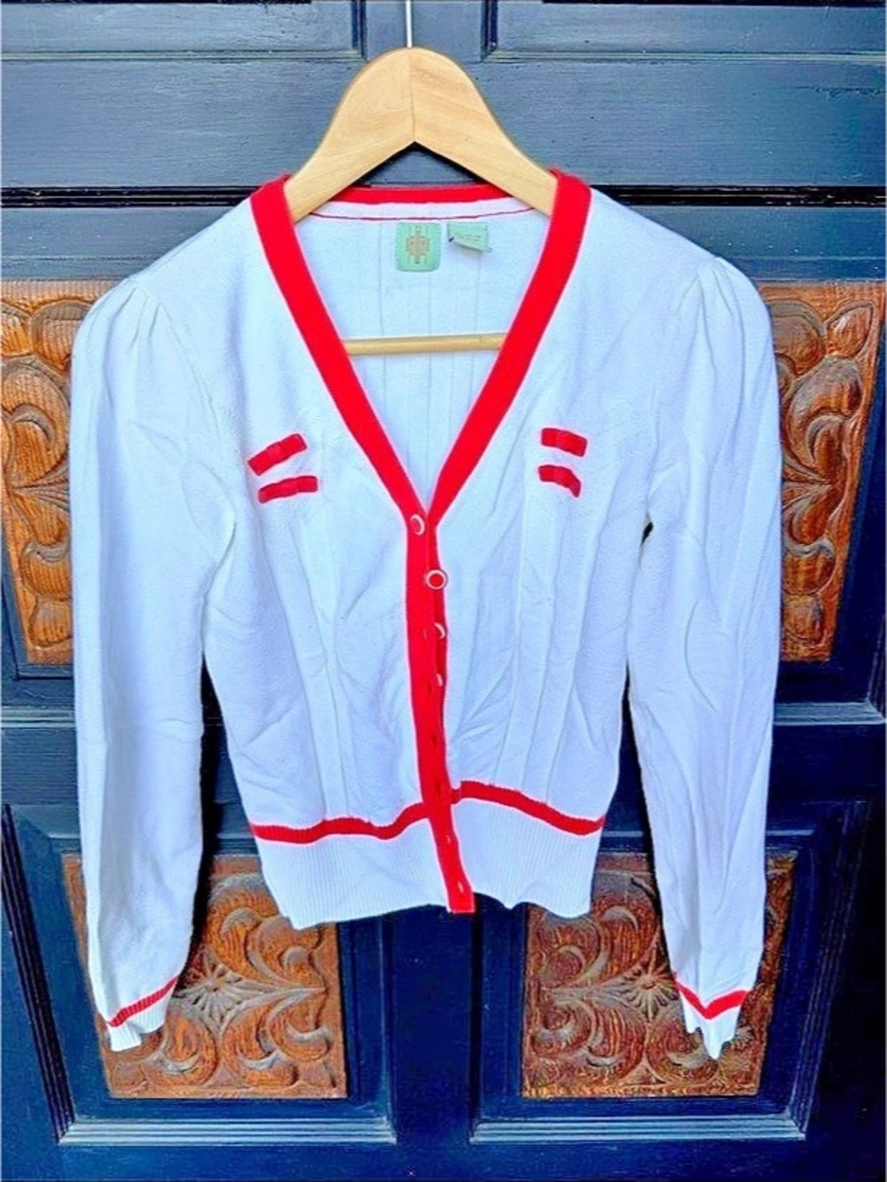 HWR / Anthropologie Color Block Cardigan in White & Red Size Medium